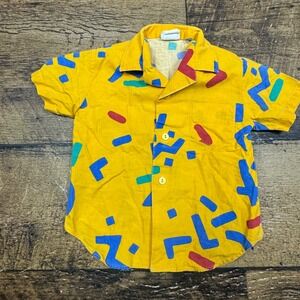 Scoreboard Kids Shirt Size 3T Yellow Abstract Print Short Sleeve Button Up